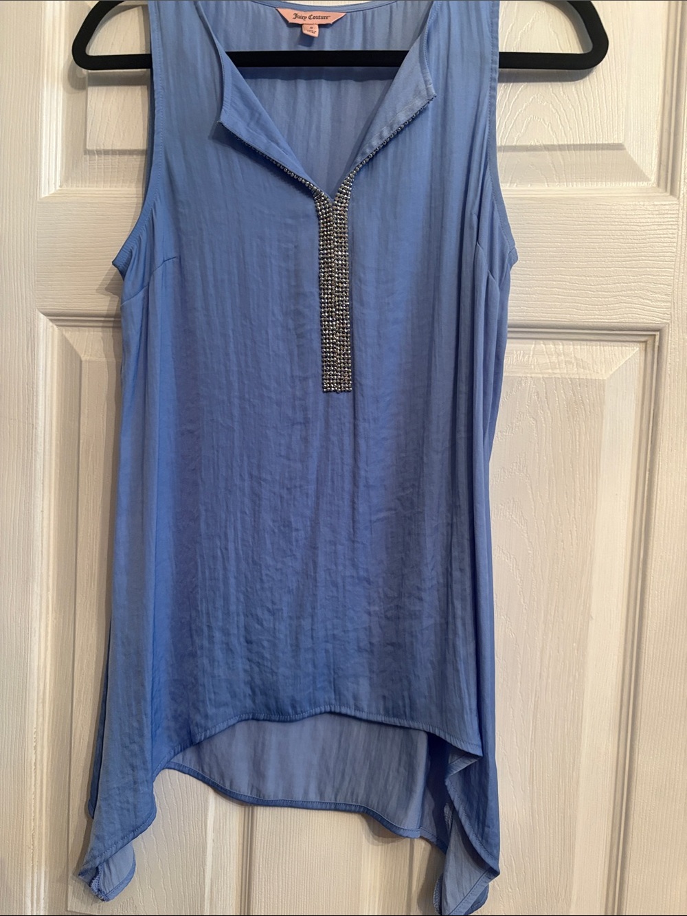 Juicy Couture Light Blue Sleeveless Embellished V-Neck Tank